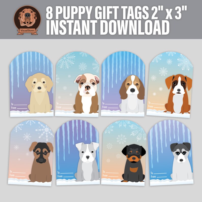 Printable Puppy Gift Tags - Puppies Wearing Hats with To & From, Pet Treat Label, DIY Dog Lover Watercolor Favors, Digital Kids Gift Wrap image 4