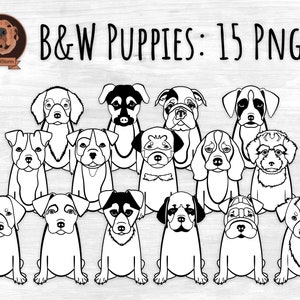 Sitting Black-Line Puppies Png Black and White Puppy Clipart for Coloring and Crafts, Dog Line Art Drawings Outlines of Pets Clip Art image 1