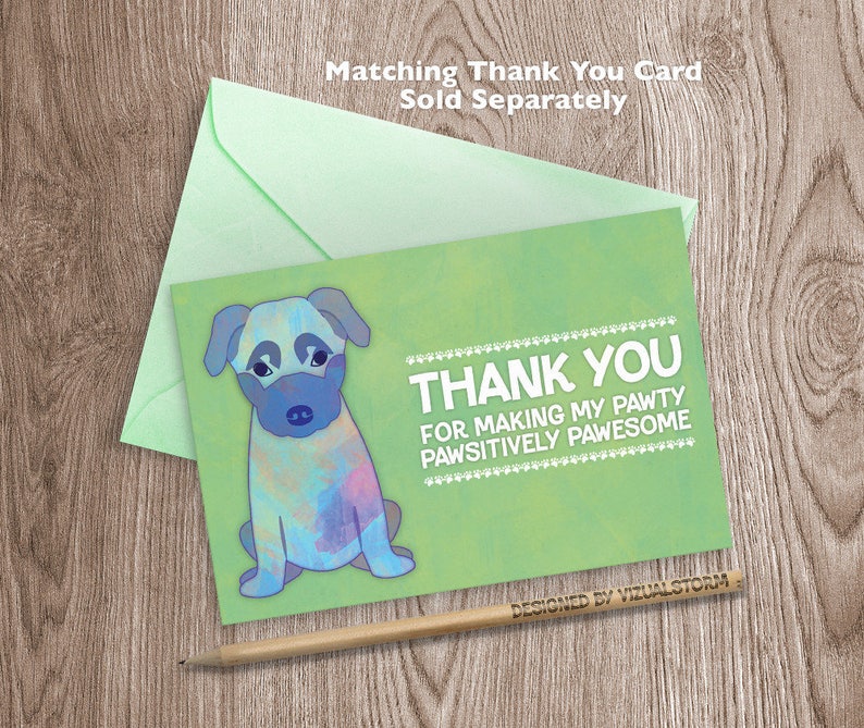 Watercolor Retriver Puppy Thank You Card Printable Puppy Birthday Party Thank You Note Puppy Wearing Party Hat and Hearts INSTANT DOWNLOAD