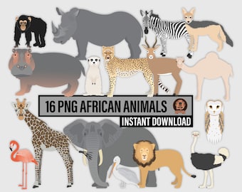 PNG African Animal Illustration Bundle - Africa Wildlife Clip Art, Digital Animals Scrapbooking Clipart, Handmade Nature Crafts Card Making