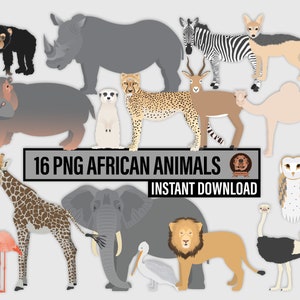 African Animal Silhouettes Clipart Bundle Png Africa Wildlife & Vegetation, Wild Animals Clip Art, Digital Safari Illustrations, Serengeti image 7