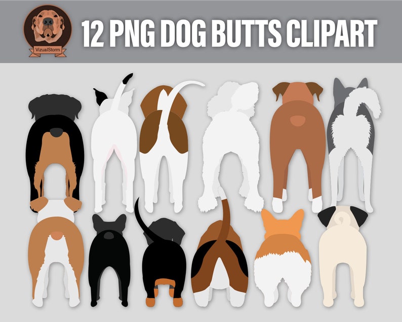 Dog Butt Clipart Cute Png Pet Behinds, Funny Clip Art with Pitbull, Corgi, Doxy, Husky, Boxer, Beagle, Poodle, Bulldogs, Pug, Rottweiler image 1