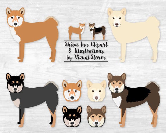 Shiba Inu Clipart Japanese Spitz Dog Breeds Full Body Standing And Standalone Heads In Sesame Red Cream Black And Tan Instant Download