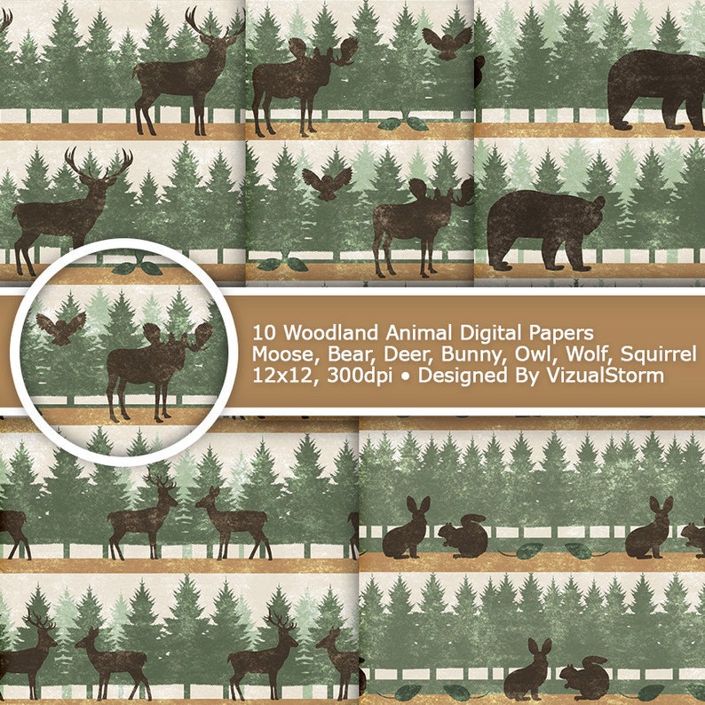 Woodland Animal Digital Paper Printable Forest Papers Etsy