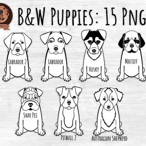 Sitting Black-Line Puppies Png Black and White Puppy Clipart for Coloring and Crafts, Dog Line Art Drawings Outlines of Pets Clip Art image 3