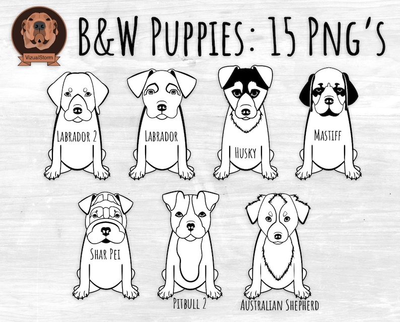 Sitting Black-Line Puppies Png Black and White Puppy Clipart for Coloring and Crafts, Dog Line Art Drawings Outlines of Pets Clip Art image 3