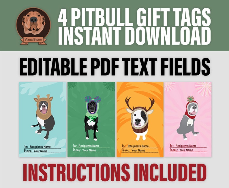 Printable Pitbull Gift Tags Perfect for birthday or holiday DIY gift making