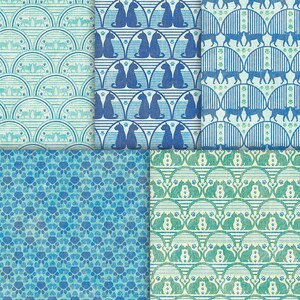 Green, blue and yellow digital cat patterns