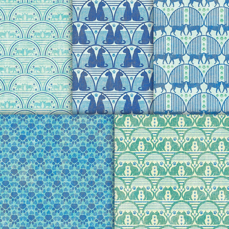 Green, blue and yellow digital cat patterns