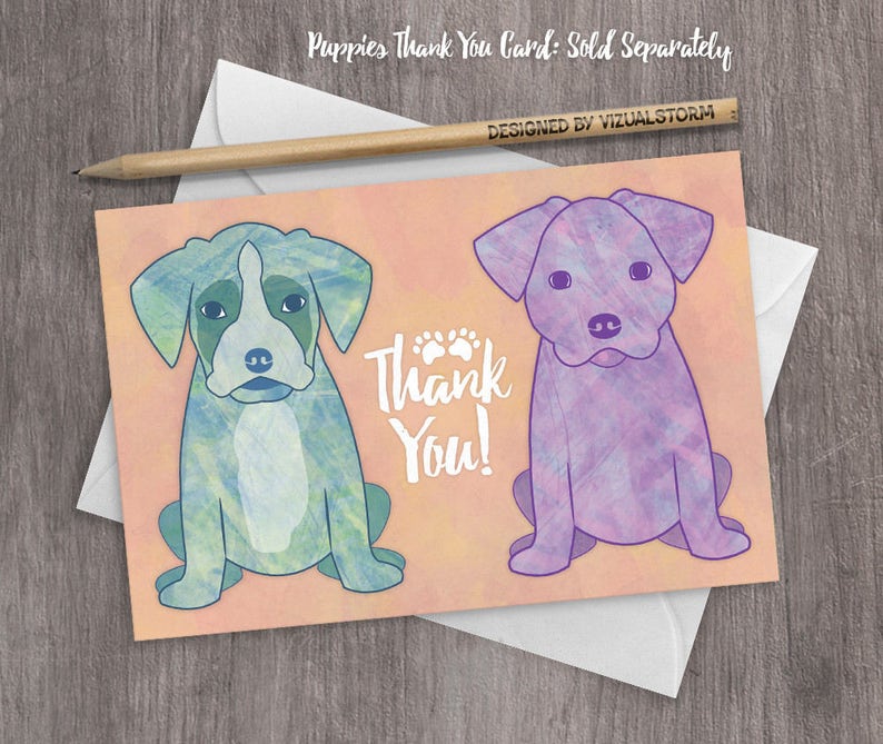 Watercolor Retriver Puppy Thank You Card Printable Puppy Birthday Party Thank You Note Puppy Wearing Party Hat and Hearts INSTANT DOWNLOAD
