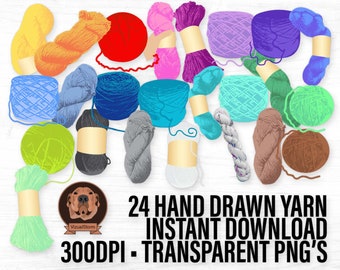 Png Yarn Illustrations - Hand Drawn Skeins, Hanks, Balls and Cakes, Clipart for Spinners, Crochet, Knitting, Pattern Designs and Indie Dyers
