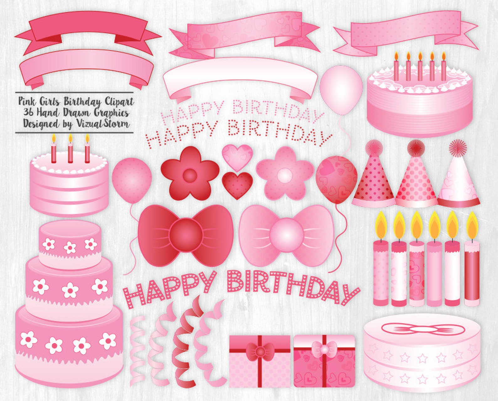 Girls Pink Birthday Clipart Polka Dot Hearts Theme Cake Bows image 0.