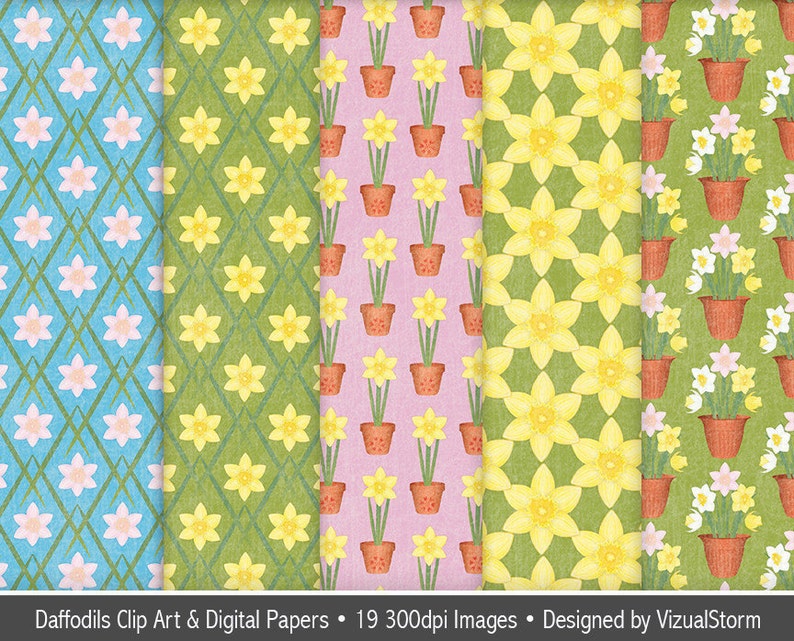 Daffodil Clipart Bundle, Flower Digital Papers, Png Floral Illustrations Spring Garden Clip Art, Easter Scrapbooking, Mothers Day Crafts image 2