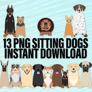 Cute Sitting Dog Clipart - Hand Drawn Breeds, PNG Pet Illustrations with Labrador Retriever, Doberman & More, Perfect for Dog Lover Crafting