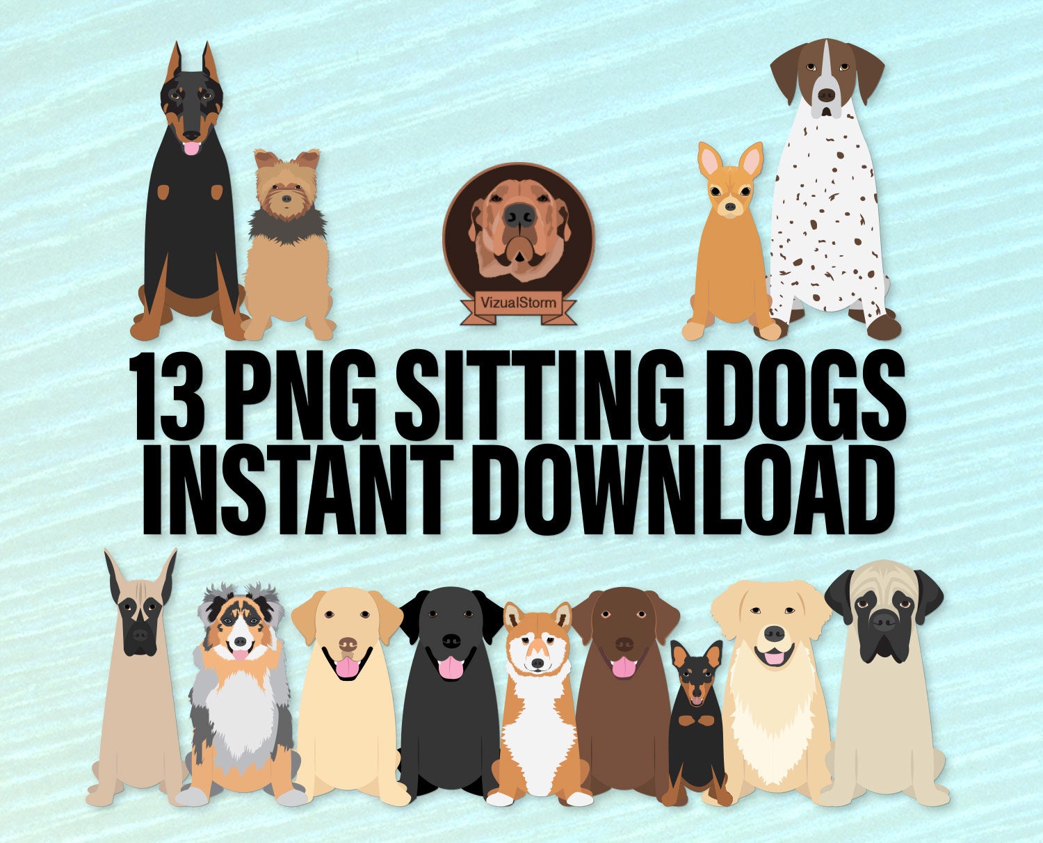 Cute Sitting Dog Clipart - Hand Drawn Breeds, PNG Pet Illustrations With  Labrador Retriever, Doberman \u0026 More, Perfect for Dog Lover Crafting - Etsy, image size:1500x1212