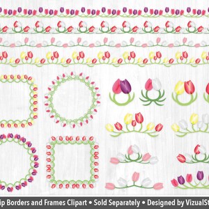 Tulip Garden Clipart and Pattern Bundle Png Spring Flowers, Bird House, Digital Mothers Day Papers, Floral Easter Craft Clip Art Designs image 6