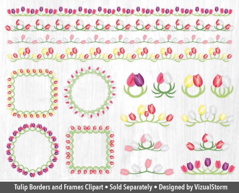Tulip Garden Clipart and Pattern Bundle Png Spring Flowers, Bird House, Digital Mothers Day Papers, Floral Easter Craft Clip Art Designs image 6
