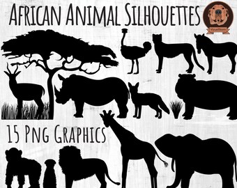 Png African Animal Profile Silhouettes Clipart - Serengeti Plants and Wildlife Graphics Wild Animals from Africa Safari Scrapbook Graphics