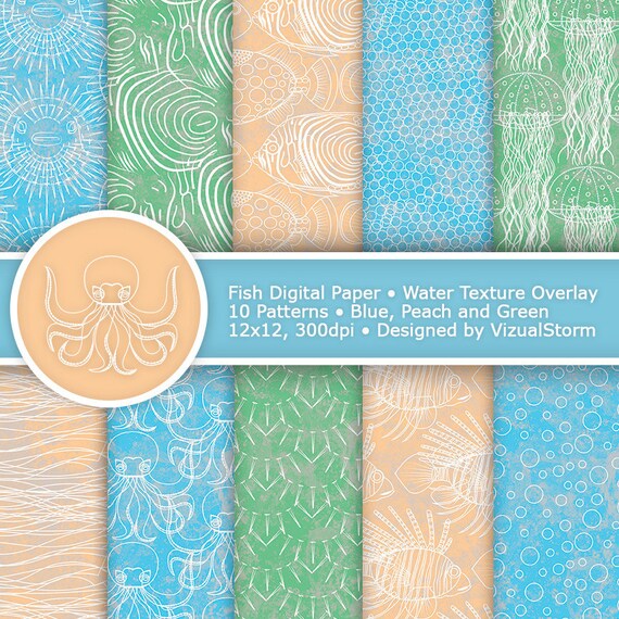 Download Tropical Fish Doodles Digital Paper Ocean Pattern Papers Etsy