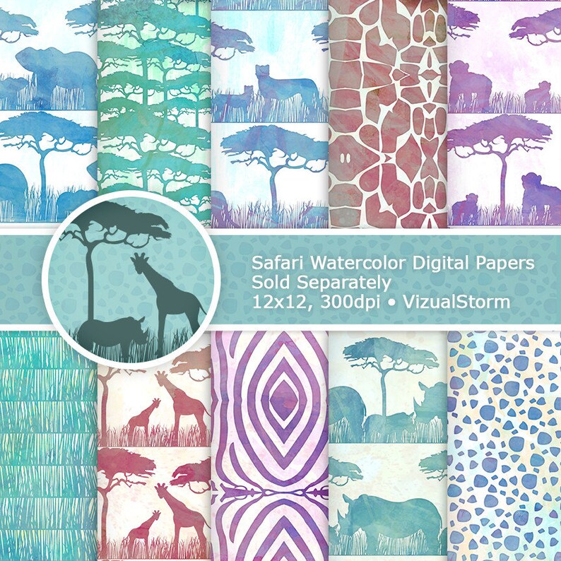 African Safari Digital Craft Paper Pack Serengeti Wildlife Bundle, Africa Animal Patterns, Lion, Rhinoceros, Ostrich, Jackal and Elephant image 8