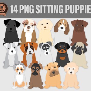 Puppies and Dogs Sitting Digital Illustrations Front View of Momma and Puppy Breeds, Hand Drawn Digital Png Pet Clip Art, Instant Download image 7