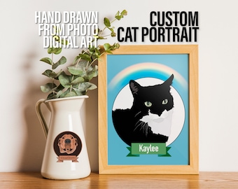 Cat Mom Gift - Custom Pet Portrait, Hand Drawn From Photos, Personalized Pet Illustration - Kitty Drawing for Sympathy or Memorial Present