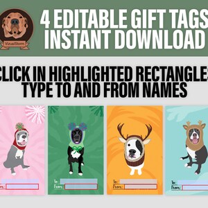 Handmade Pitbull Gift Tag Set Printable designs with editable text in PDF