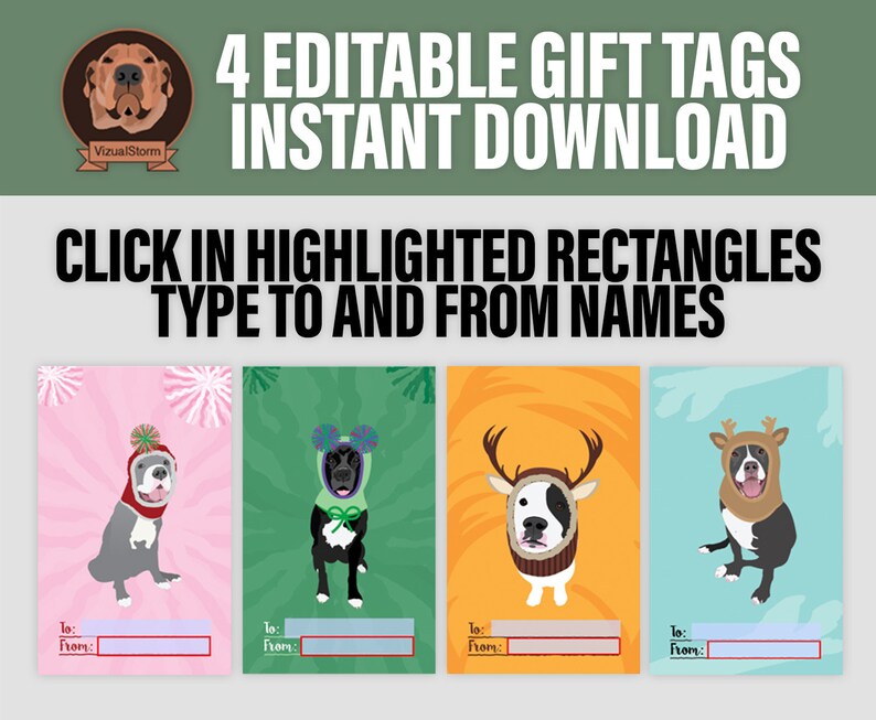 Handmade Pitbull Gift Tag Set Printable designs with editable text in PDF