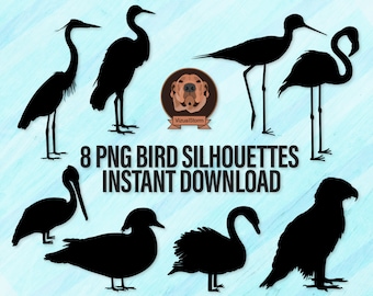 Bird Silhouettes Png - Digital Shorebirds Clip Art, Bald Eagle, Swan, Pelican, American Flamingo, Wood Duck, Great Blue Heron, Snowy Egret