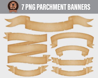 Png Vintage Parchment Banner Clipart - Digital Old Paper Antique Scroll Ribbons for Scrapbooking, Invitations, Cards and Craft Projects