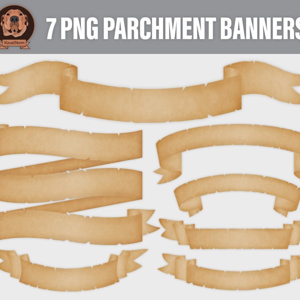 Png Vintage Parchment Banner Clipart - Digital Old Paper Antique Scroll Ribbons for Scrapbooking, Invitations, Cards and Craft Projects