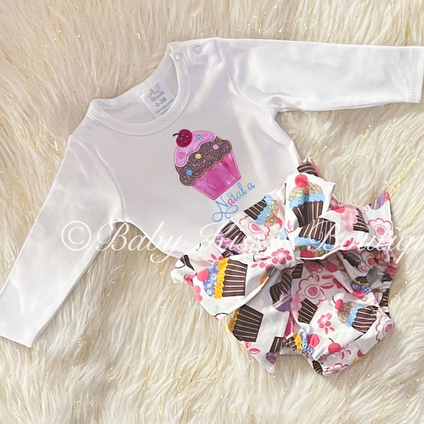 Cupcake Bloomer Outfit | Cupcake Bummie Outfit |  Baby Cupcake Outfit | Cupcake Outfit | Cupcake Birthday Outfit