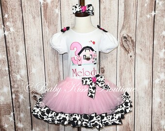 Farm Animal Birthday Tutu Outfit | Cow Birthday Outfit | Barnyard Birthday Outfit