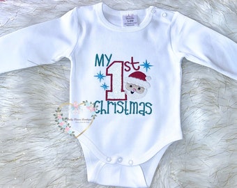 Girls Personalized  Santa 1st Christmas Tee | Santa Tee | Custom Santa Girl T-shirt | Embroidered Santa T-Shirt | Santa Shirt