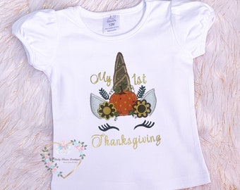 1ª Camisa Unicornio de Acción de Gracias / Camiseta de Unicornio / Camiseta de Niñas / Camiseta de Acción de Gracias / Camiseta de Unicornio de Acción de Gracias / Camisa de Acción de Gracias