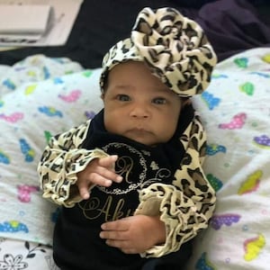 Leopard Sleeve Baby Gown & Headband | Baby Headband | Personalized Baby Gift | Coming Home Outfit | Baby Shower Gift | Baby Gift | Baby Gown