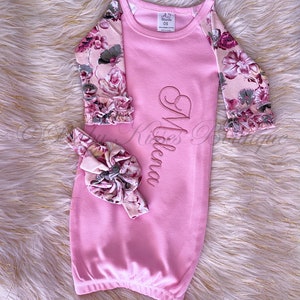 Floral Sleeve Baby Gown & Headband | Baby Headband | Personalized Baby Gift | Coming Home Outfit | Baby Shower Gift | Baby Gift | Baby Gown