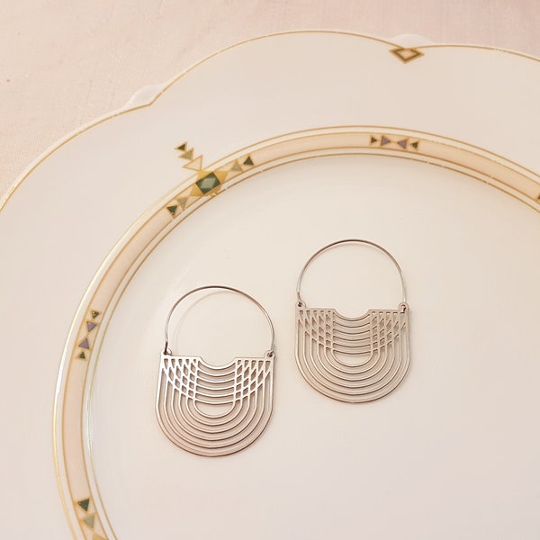 Art Deco earrings * bow * stainless steel half hoop jewelry