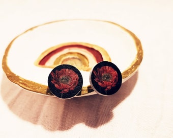 Poppy Seeds - Wooden Earrings Boho style floral earrings 70s hippie geometric jewelry for you gift idea birthday girlfriend woman you