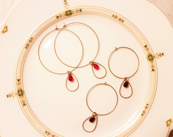CREOLEN mit Perlen *Rote Träne* Messing loop Größe und Perlen Farbe - Auswahl