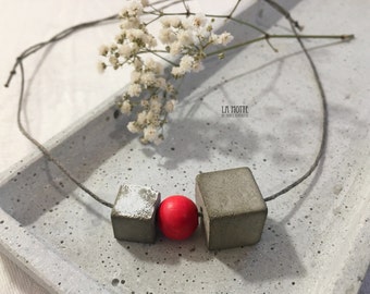 minimalistische längenverstellbare Kette *Betonwürfel & Holzperle* Betonschmuck