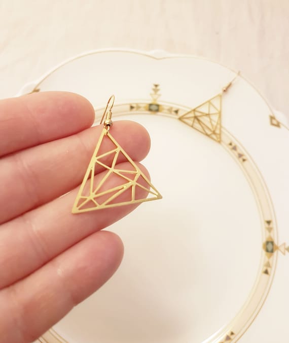 geometrische Statement Ohrhänger *Dreieck* Messing, goldfarbig