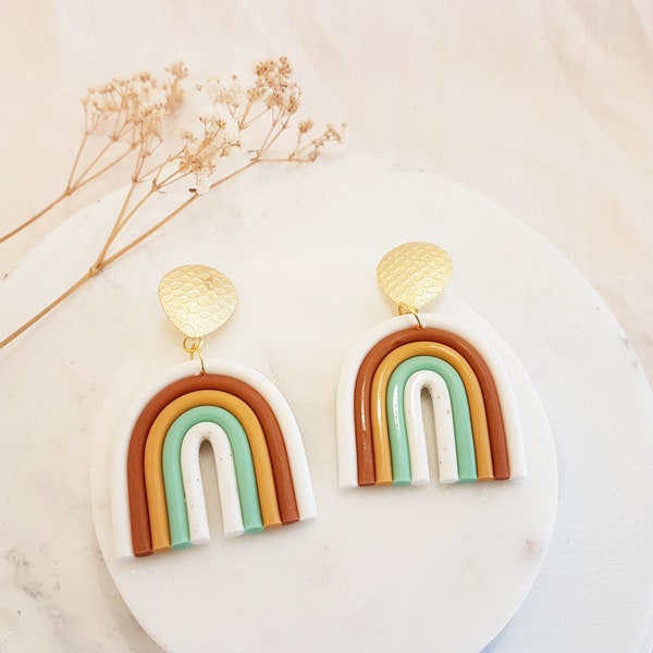 große Polymer clay Regenbogen Ohrstecker *Naturtöne*