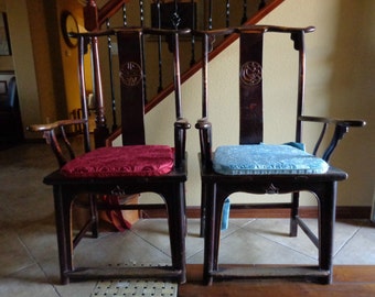 Incredible Authentic Original 18th Century Pair Chinese Ming Qing Dynasty Yoke Back Chairs (2) !! China Extremely Rare