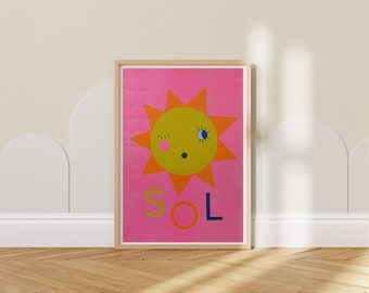 Neon Sun Print | Sunshine Nursery Decor | Bright Wall Art for Kids | Vibrant Sunburst Print | Kids Room Decor | Neon Playroom Decor Print