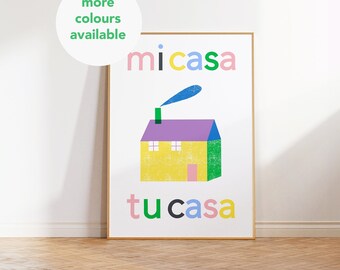 Home Sweet Home Art Print Mi Casa Es Su Casa Art Print Home Sign Housewarming Gift Hallway Art Print Kitchen Living Room Print Colourful Art