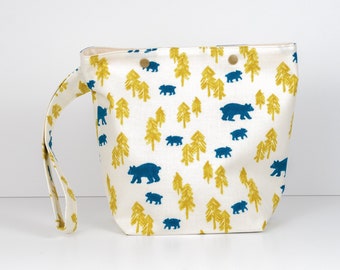 Bears in a forest one skein knitting project bag with snaps