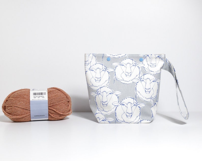 Grey sheep one skein project bag, sock knitting or crochet storage bag image 1