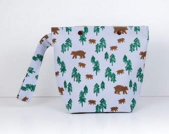 Bears in a forest small project bag with snaps