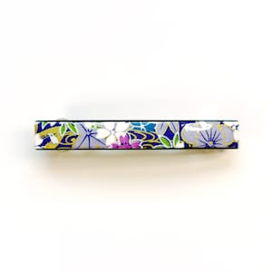 Japanese Thin Hair Clip in Lacquered Washi Paper Purple Flower River